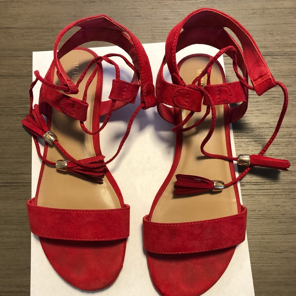 Red tie sandals!